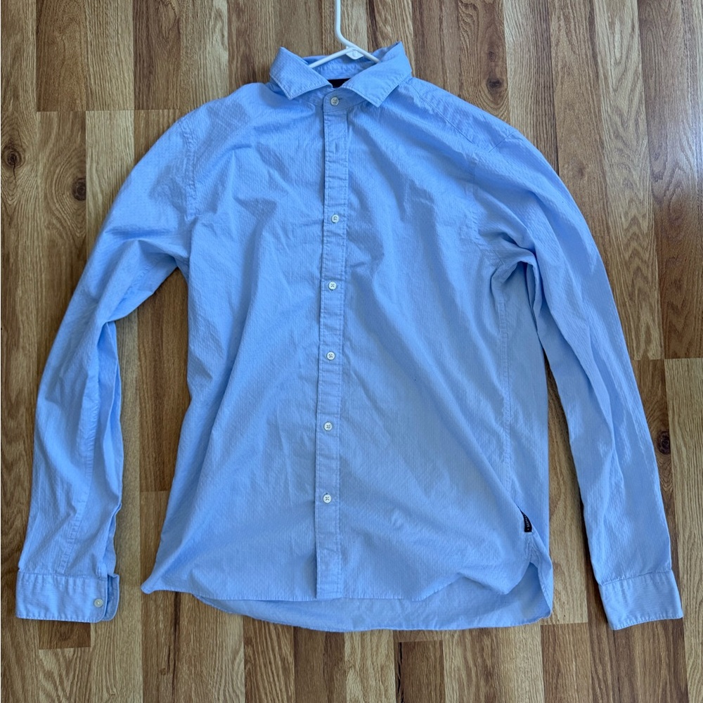 Scotch & Soda Blue Casual Button Down Shirt with Pointed Collar